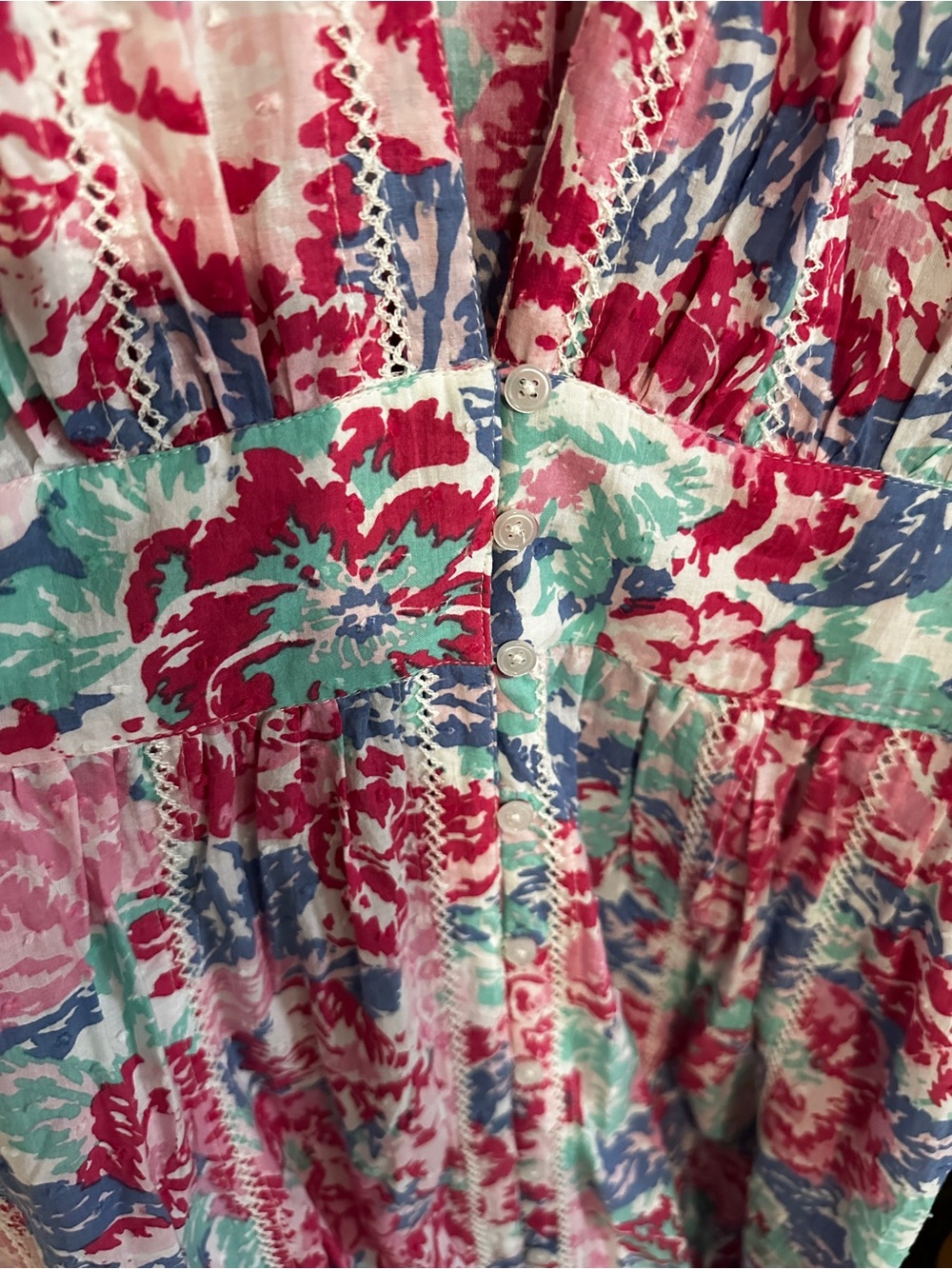 Poupette St. Barth Floral Puff-Sleeve Midi Dress in Pink, Blue, Green - Picture 2 of 5